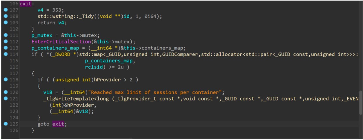 Fig. 2 : Code décompilé de la vulnérabilité. La fonction se termine sans libérer la section critique